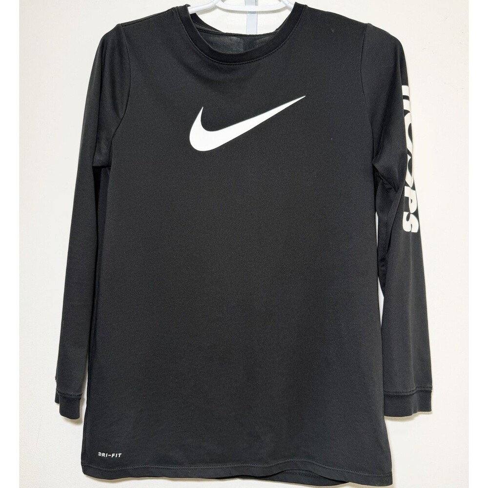 Nike Boys XL Dri-FIT Black Long Sleeve Athletic Shirt Swoosh Sports Graphic